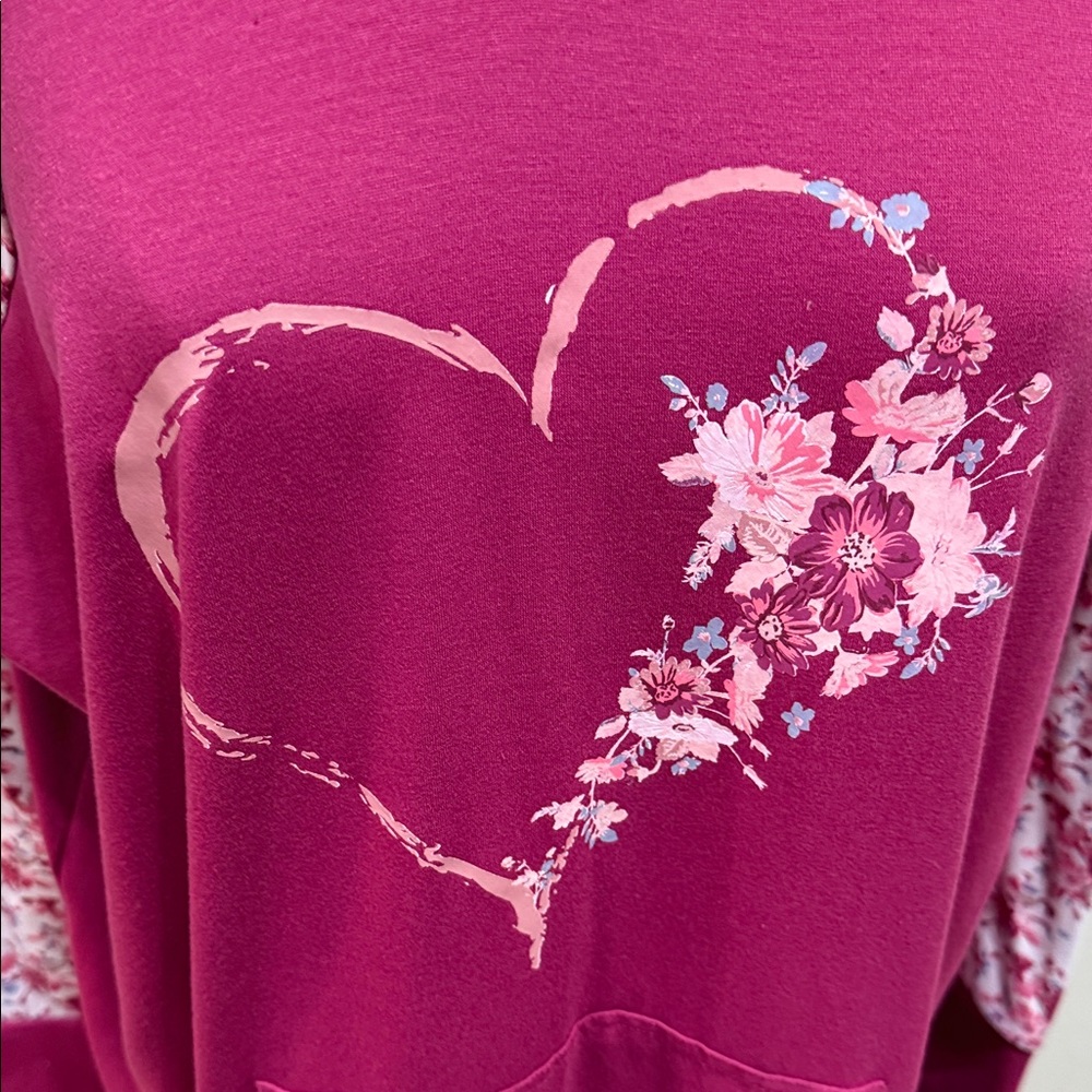 LuLaRoe Floral Pink Hoodie with Heart Design - Picture 2 of 7